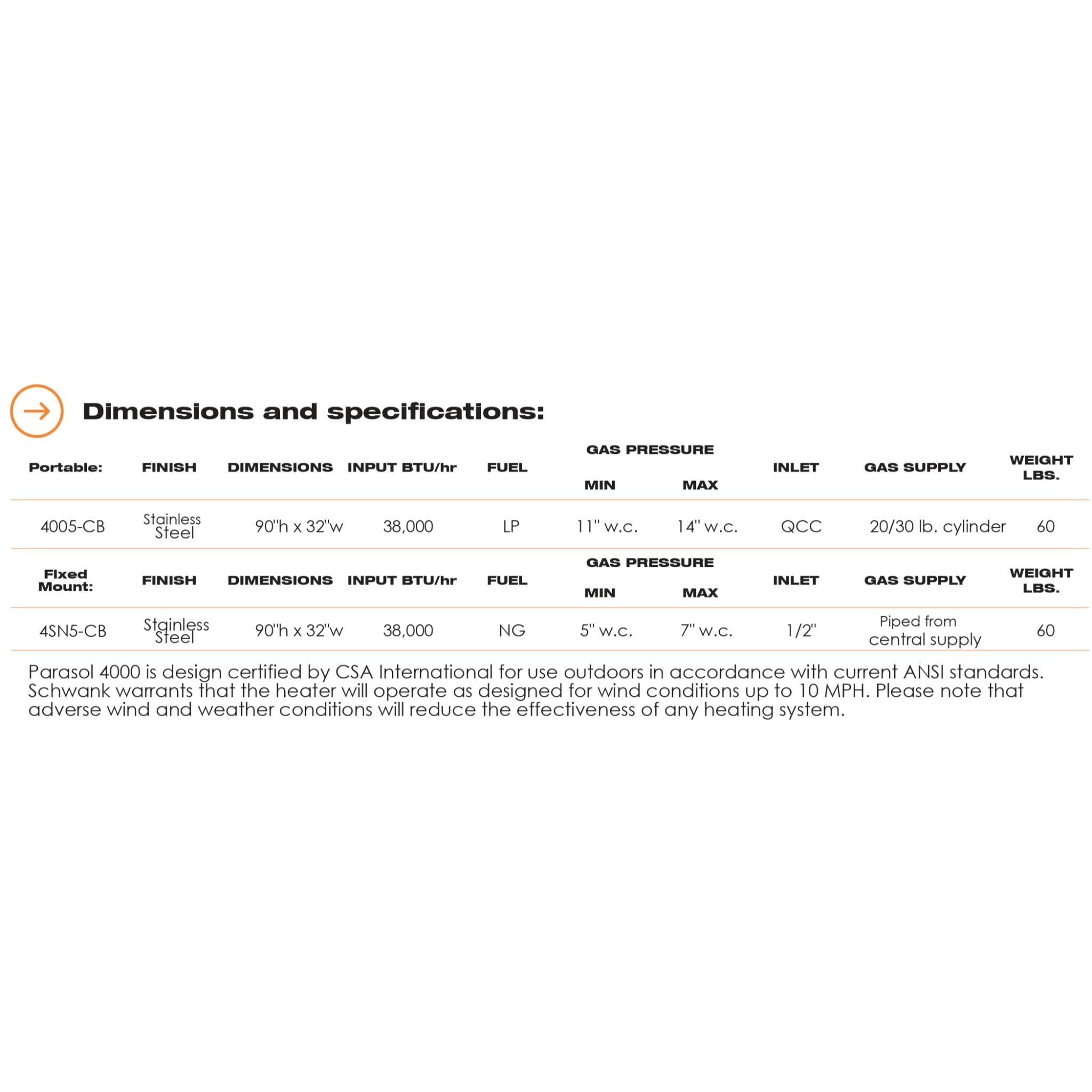 Schwank Portable Parasol Stainless Steel Patio Heater, LP Gas