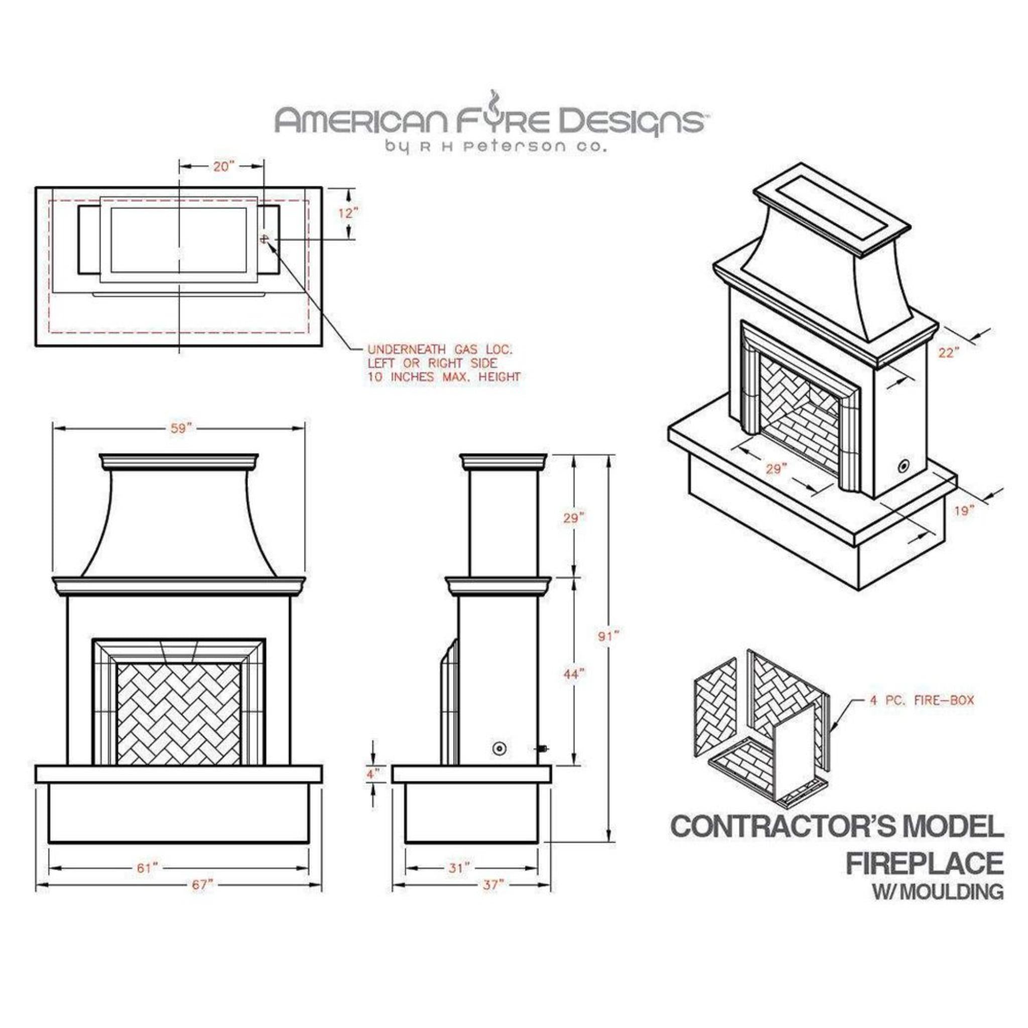 American Fyre Designs Contractors Model Outdoor Gas Fireplace with Moulding